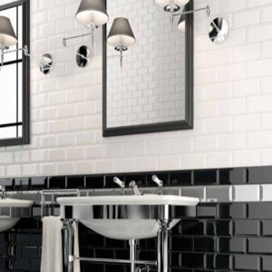 Rivestimento Brick Elios Epoque Bianco e Nero Diamantato 7,5x15 cm in ambientazione bagno
